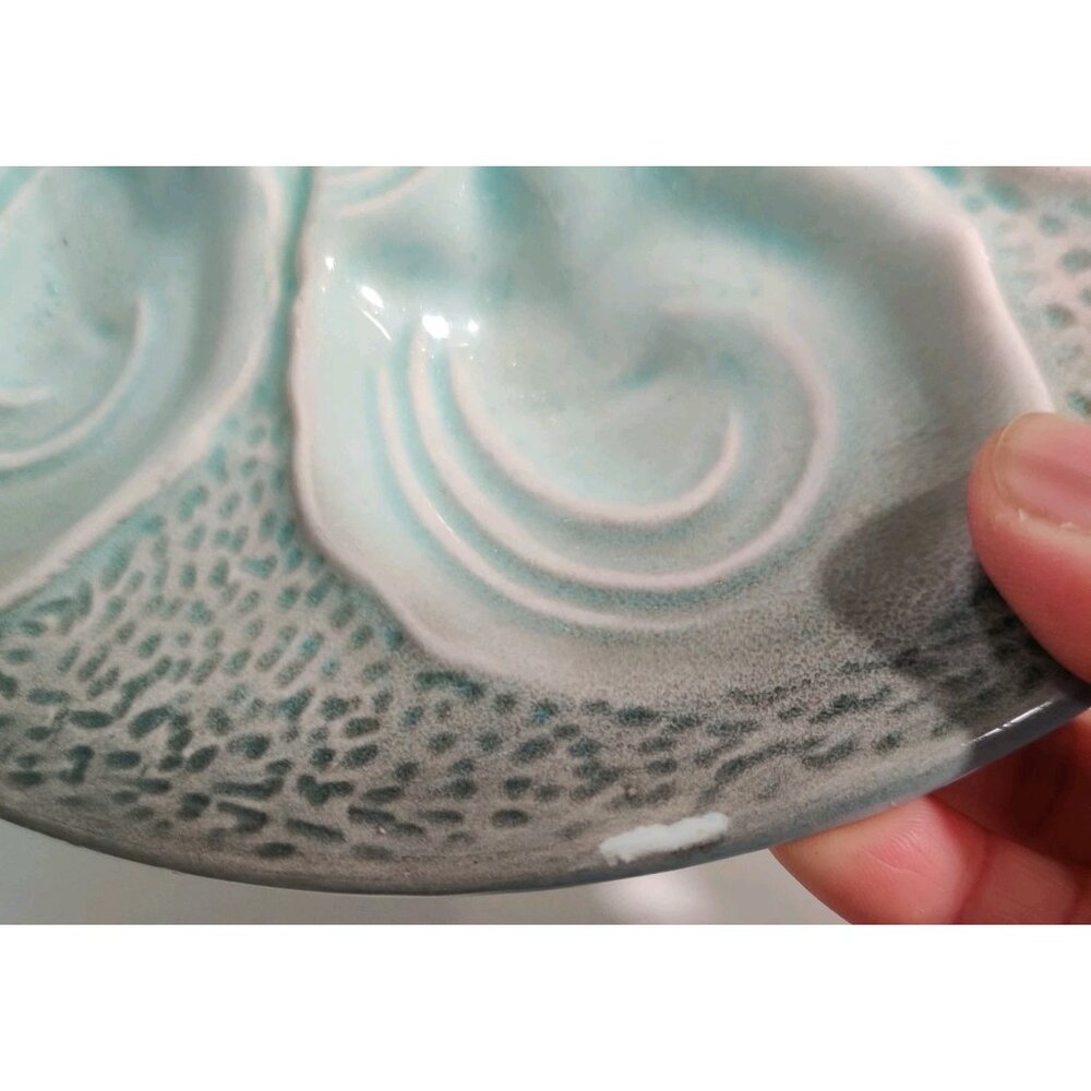 2 Vintage MCM Majolica Pottery Lemon Wedge Oyster Plates 1950-70's Japan READ - Picture 7 of 13